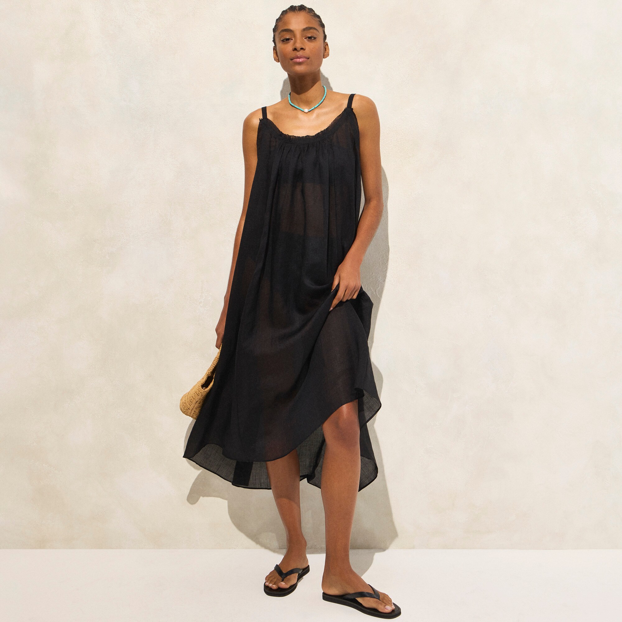 womens Trapeze midi dress in ramie